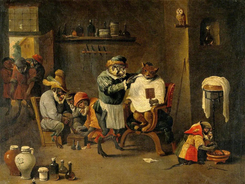 Placówka barbera-chirurga małpy - David Teniers Młodszy