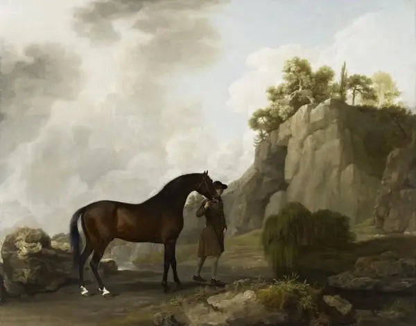Arabski ogier markiza de Rockingham prowadzony przez stajennika w Creswell Crags - George Stubbs