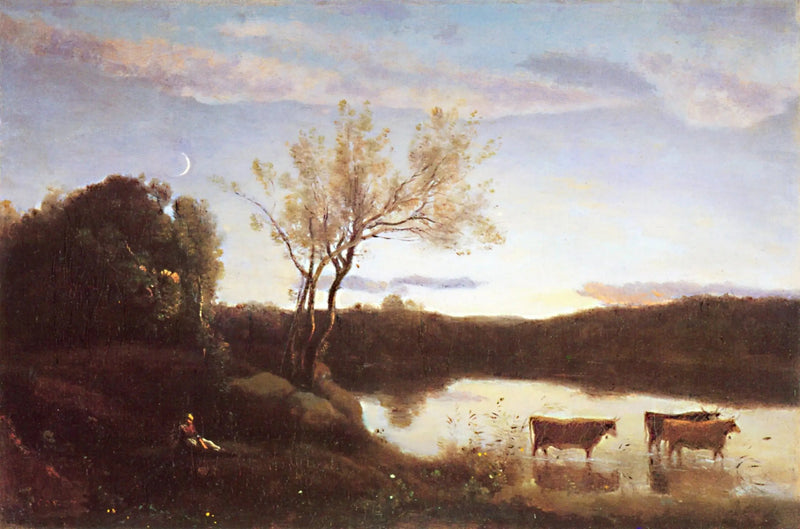 Staw trzech krów i Księżycowy Księżyc - Jean-Baptiste Camille Corot
