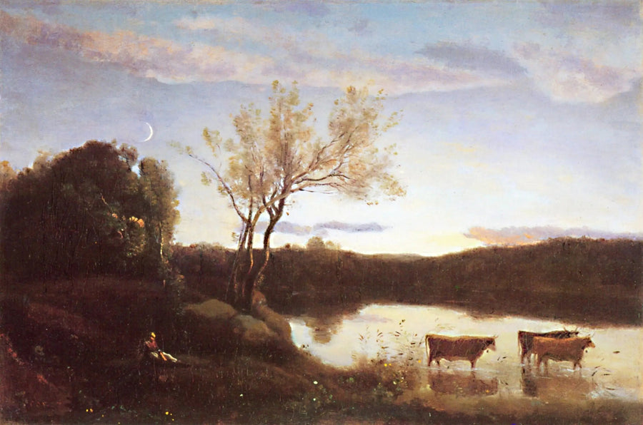 Staw trzech krów i Księżycowy Księżyc - Jean-Baptiste Camille Corot
