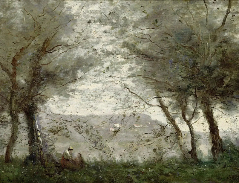 Staw w Ville-d'Avray widziany przez liście - Jean-Baptiste Camille Corot