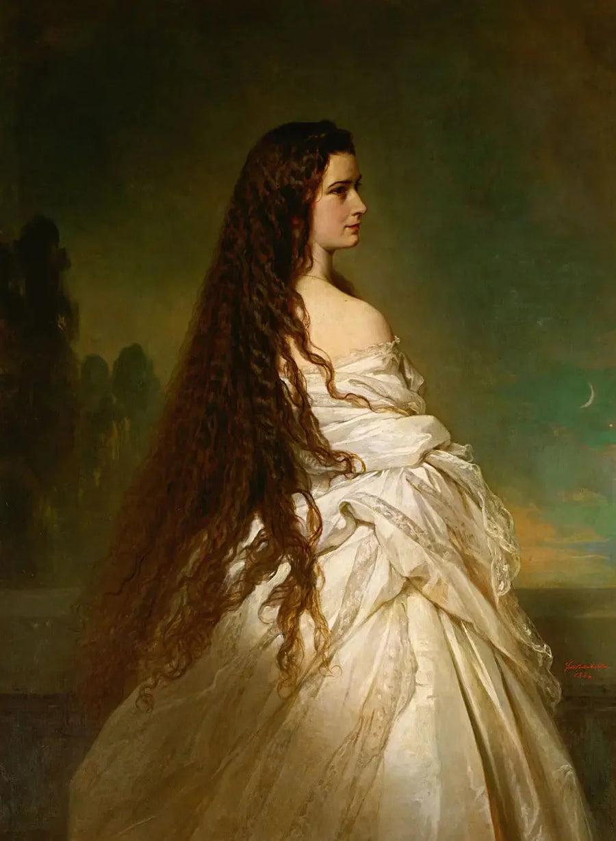 Cesarska Elisabetha Austriaczka z rozpuszczonymi włosami i ochraniaczem na kolano - Franz Xaver Winterhalter
