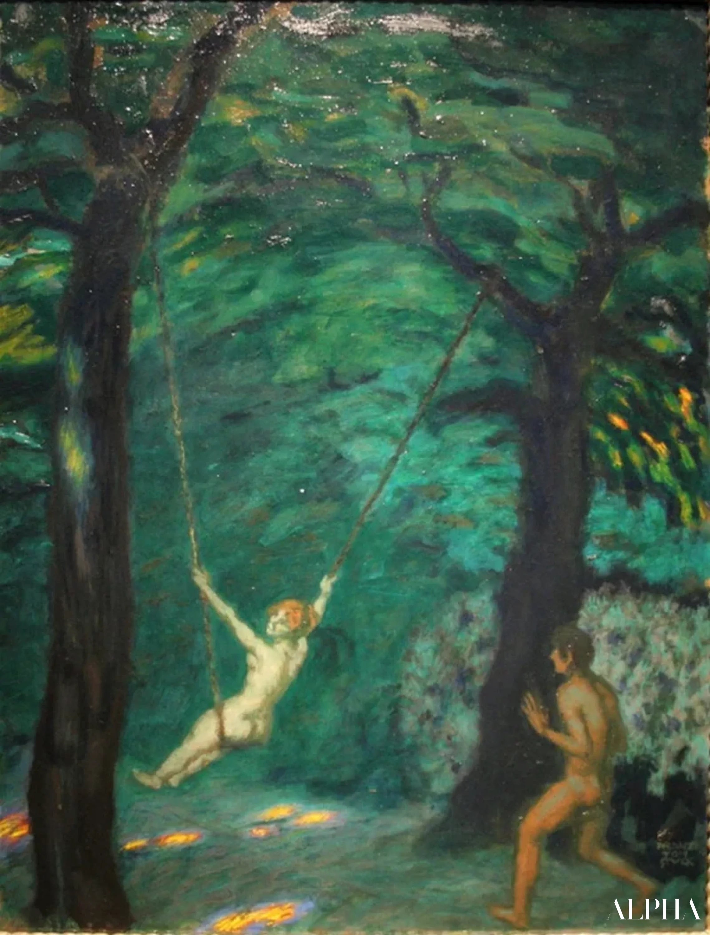 Reproduction du tableau « La Balançoire - Franz Von Stuck » par Alpha Reproduction en peinture à l’huile