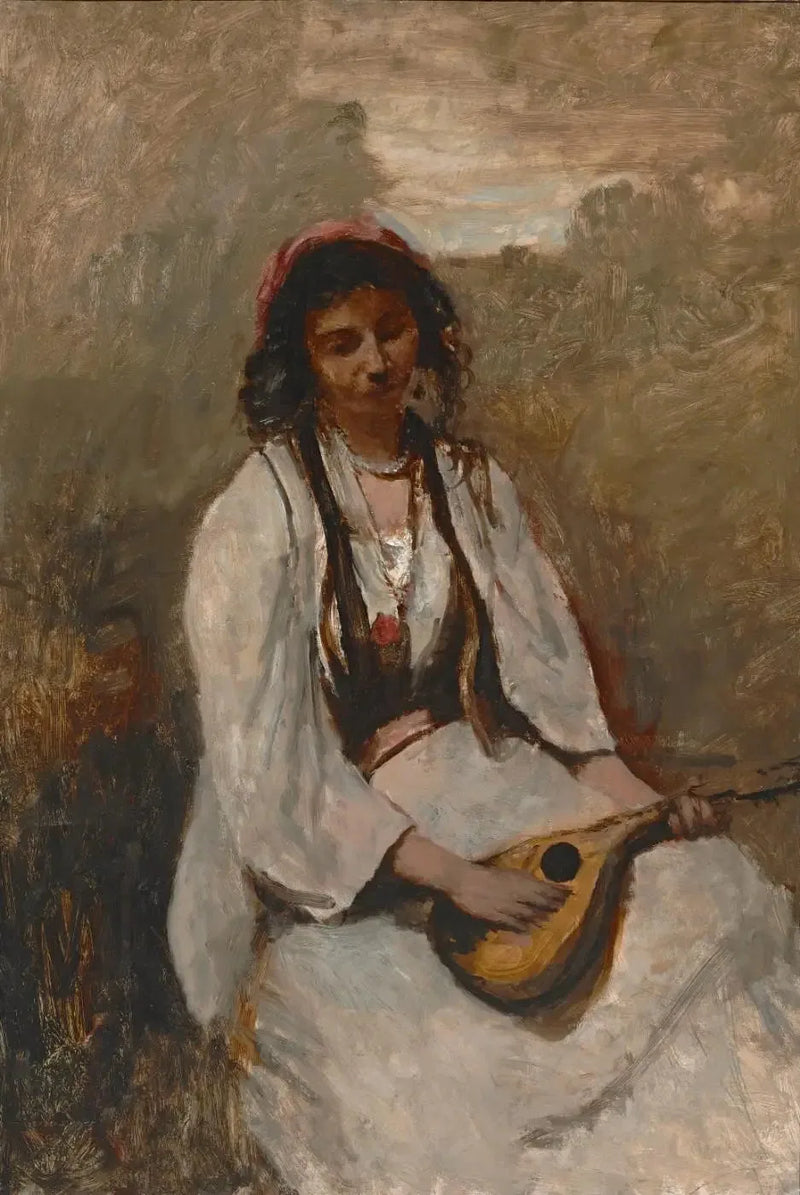 Bohémka z mandoliną siedząca - Jean-Baptiste Camille Corot