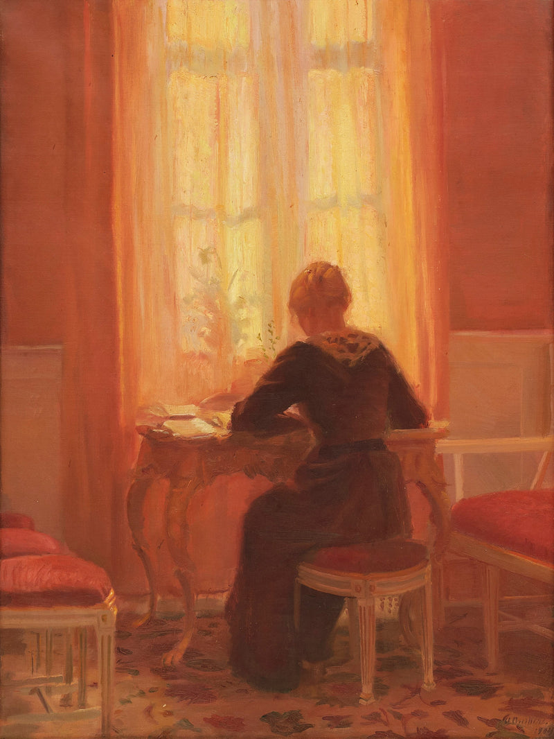 Czerwona sypialnia - Wnętrze z Helgą, córką artysty. - Anna Ancher