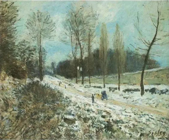 Wybrzeże Serce-Latające w Marly pod śniegiem - Alfred Sisley