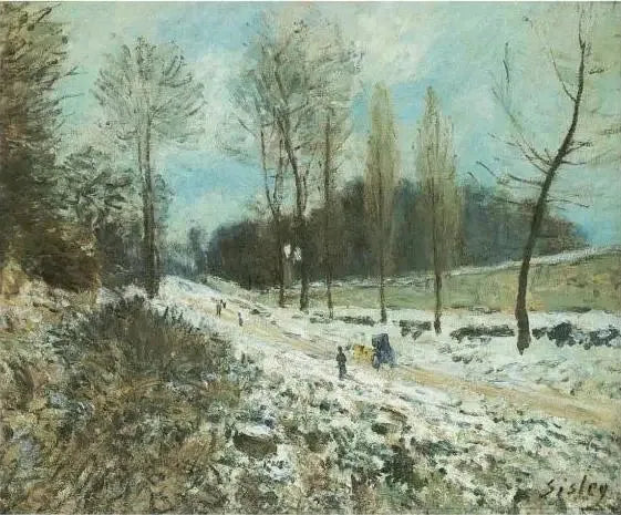 Wybrzeże Serce-Latające w Marly pod śniegiem - Alfred Sisley