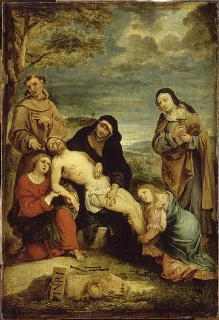 Żałoba Chrystusa w obecności (mistycznej) świętego Franciszka z Asyżu i świętej Klary - David Teniers młodszy