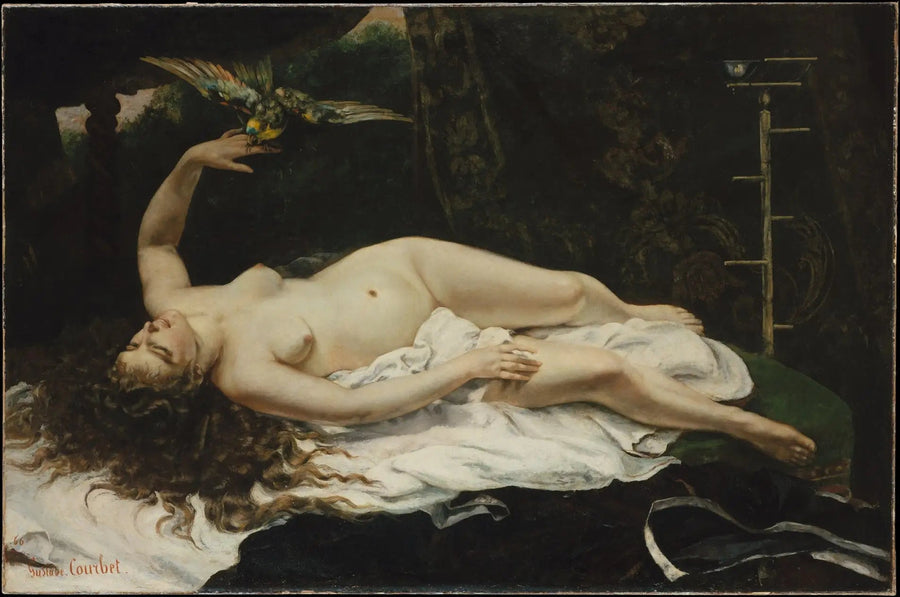 Kobieta z papugą - Gustave Courbet
