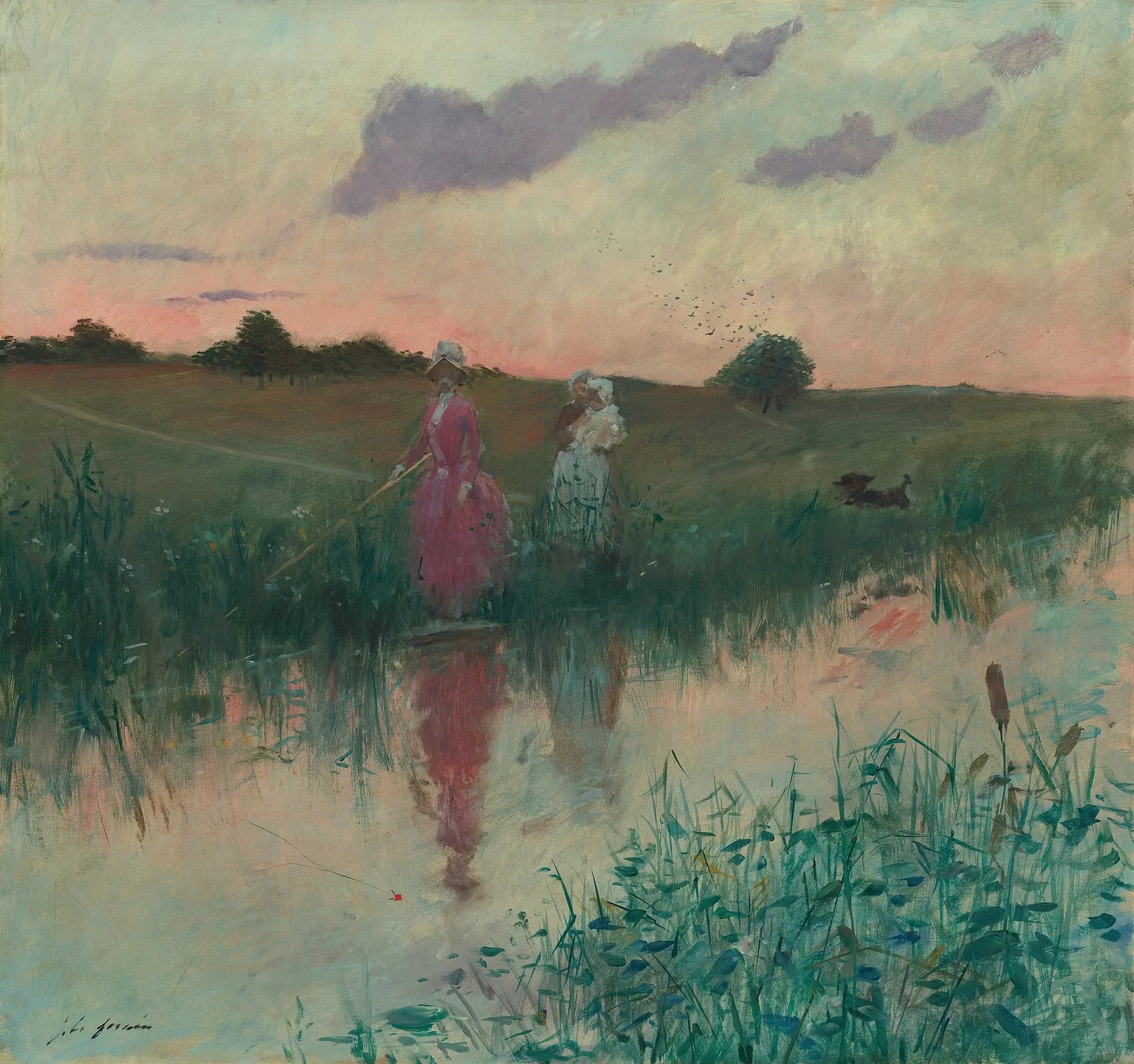 La femme de l'artiste à la pêche - Jean-Louis Forain image 1 copie peinte à la main à l’huile