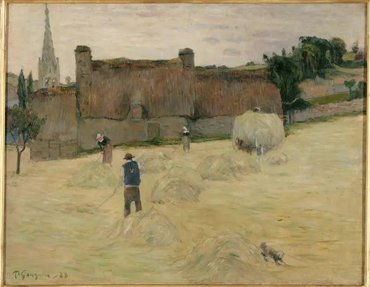 Zbieranie siana w Bretanii (awers) ; Bukiet kwiatów przed otwartym oknem na morze (rewers) - Paul Gauguin