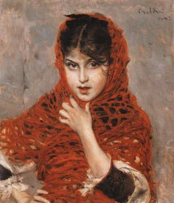 Dziewczyna w czerwonym szalu - Giovanni Boldini