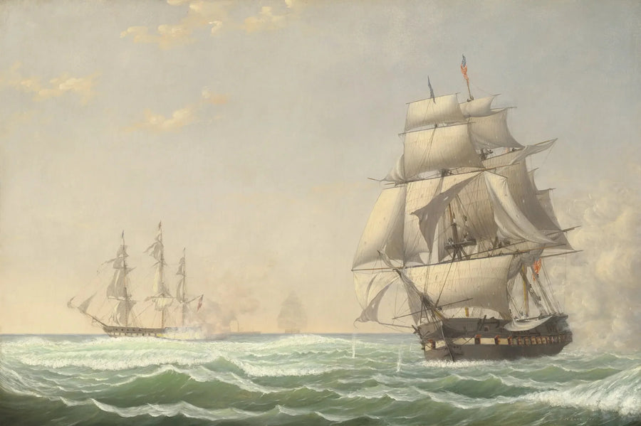 Amerykański fregat „President” angażujący eskadrę brytyjską, 1815 - Fitz Henry Lane
