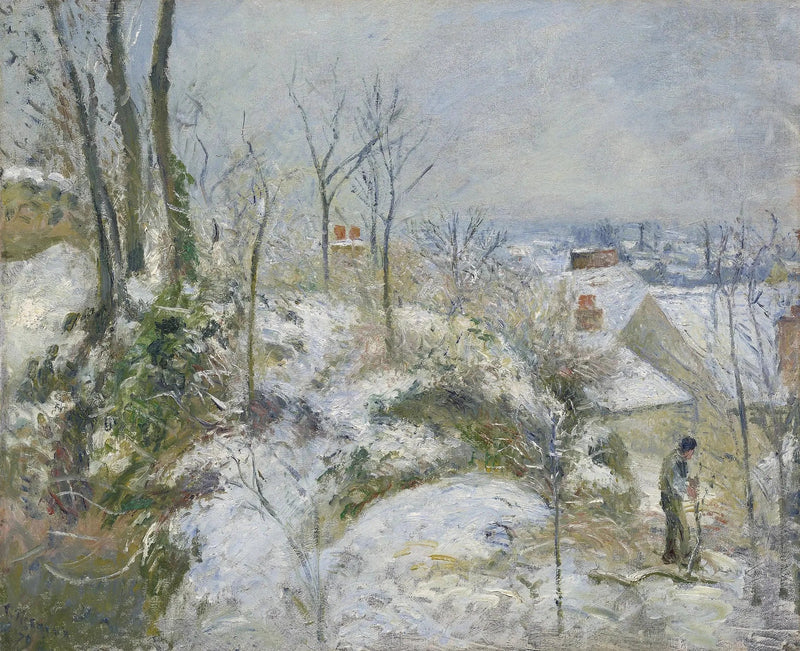 La Garenne, wybrzeże Saint-Denis w Pontoise, efekt śniegu - Camille Pissarro