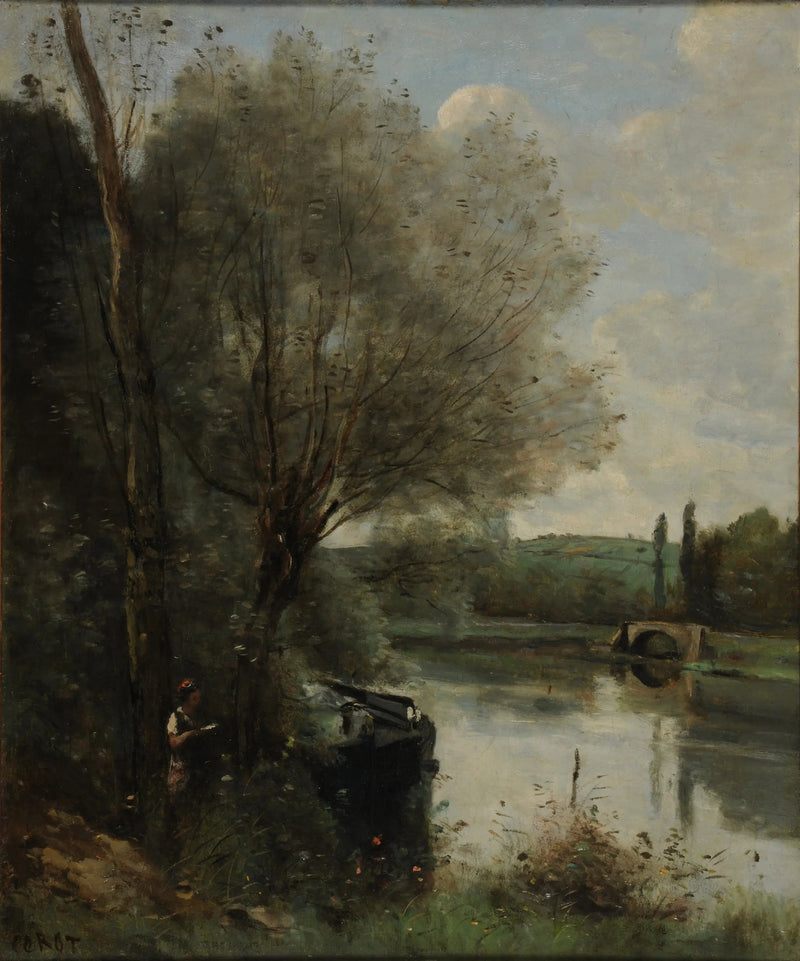 Czytelniczka na lesistej brzegowej linii - Jean-Baptiste Camille Corot