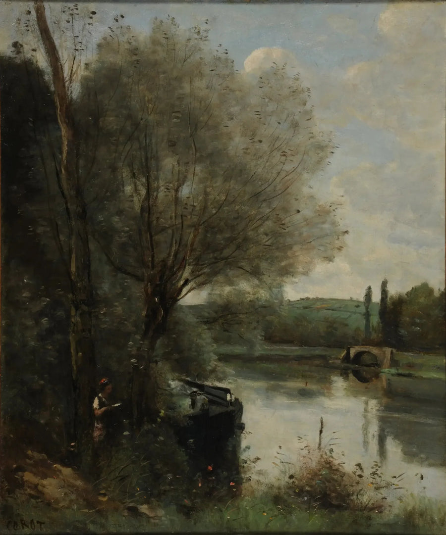Czytelniczka na lesistej brzegowej linii - Jean-Baptiste Camille Corot