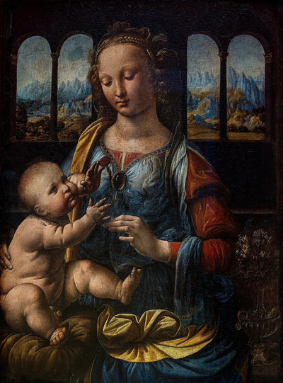 Reproduction du tableau « La Madone à l'œillet - Léonard de Vinci » par Alpha Reproduction en peinture à l’huile
