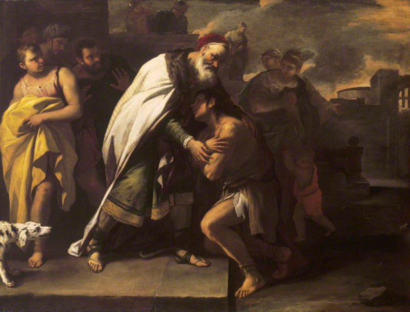 Przypowieść o synu marnotrawnym: przyjęcie w domu przez ojca - Luca Giordano