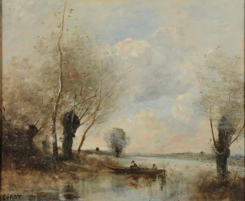 Wędkowanie na łódce przy wierzbach - Jean-Baptiste Camille Corot