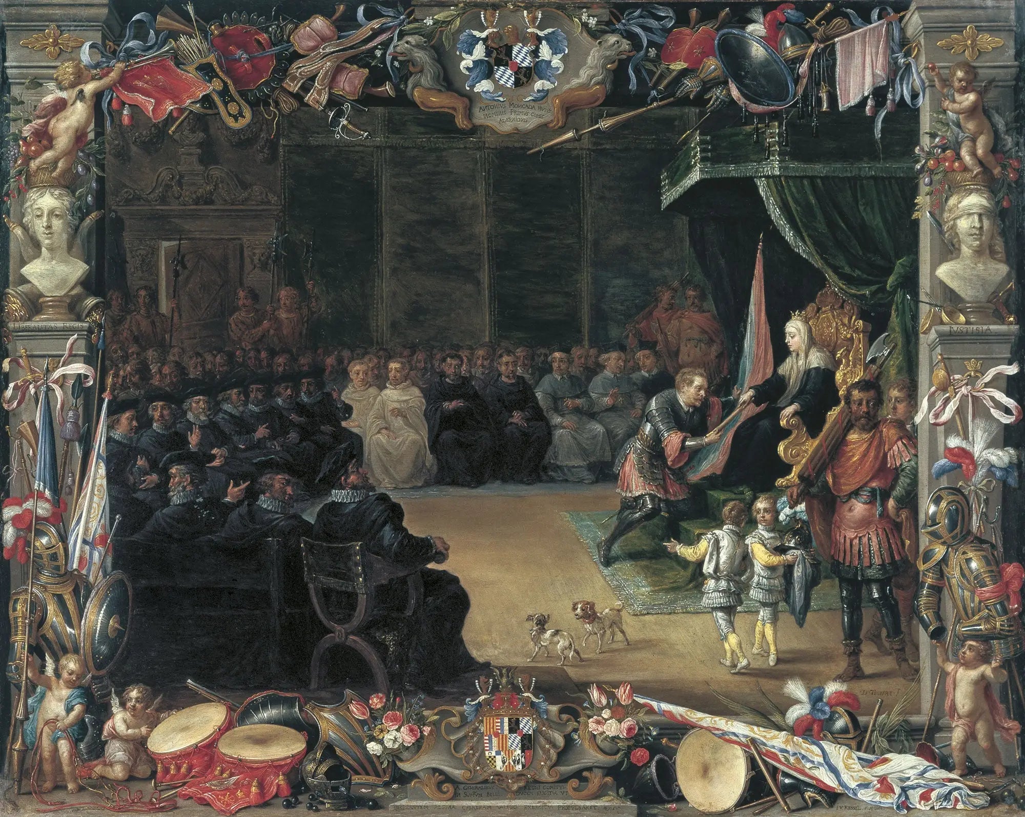 La présentation du bâton du capitaine général à Antonio de Moncada par la reine régente Blanca de Sicile en 1410 - David Teniers le Jeune image 1 reproduction de peinture à l’huile