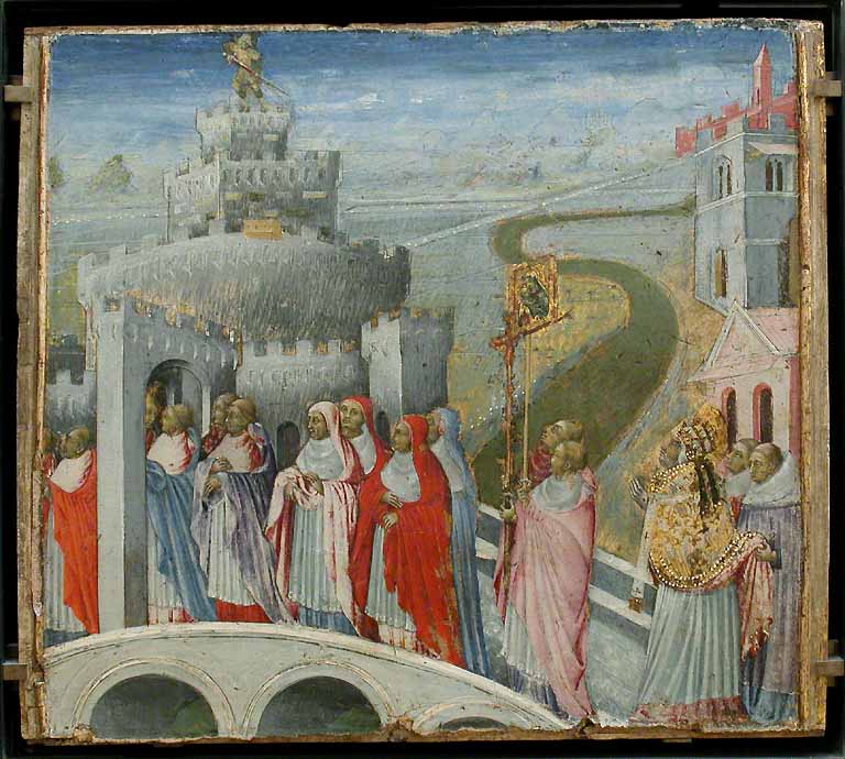 Procesja świętego Grzegorza w zamku Świętego Anioła - Giovanni di Paolo