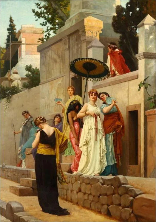 La promenade sur la voie des tombeaux, à Pompéi - Gustave Boulanger image 1 copie de tableau peinte à la main