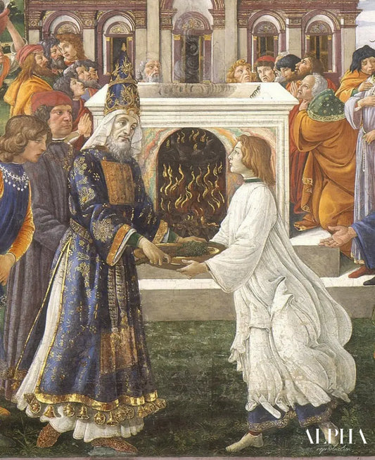 La purification du lépreux et la tentation du Christ, dans la chapelle Sixtine : détail de la purification - Sandro Botticelli - Reproductions de tableaux et peintures haut de gamme