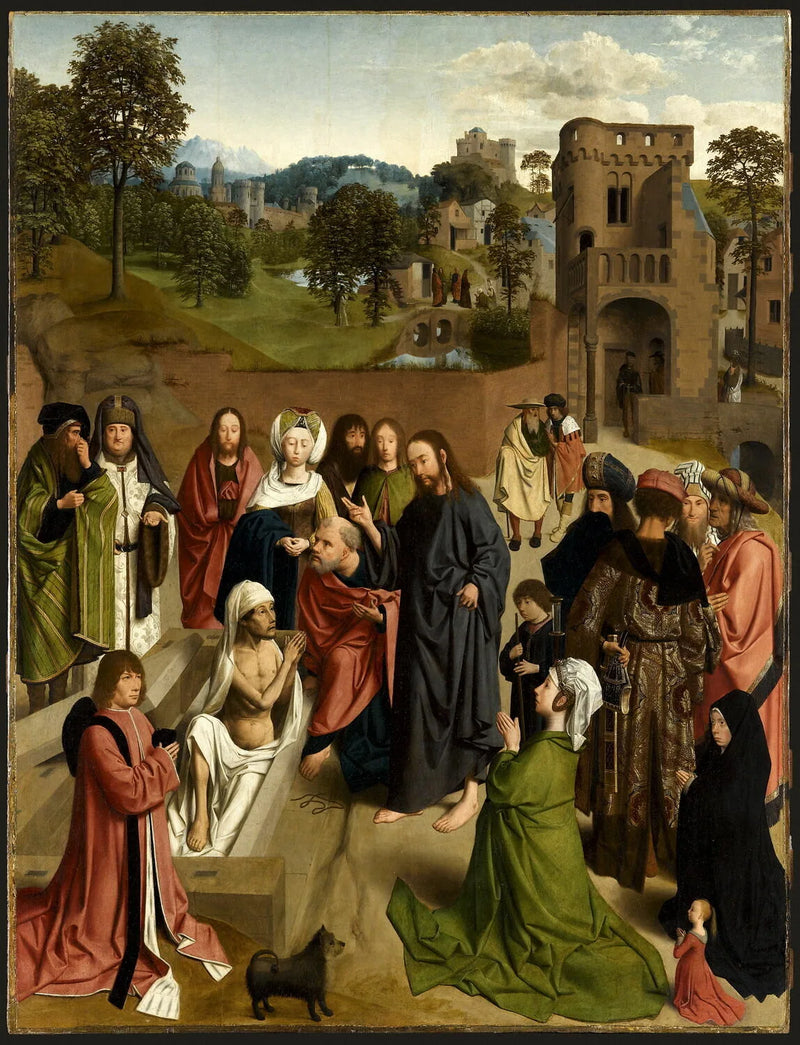 Zmartwychwstanie Łazarza, z parą darczyńców i ich córką - Geertgen tot Sint Jans