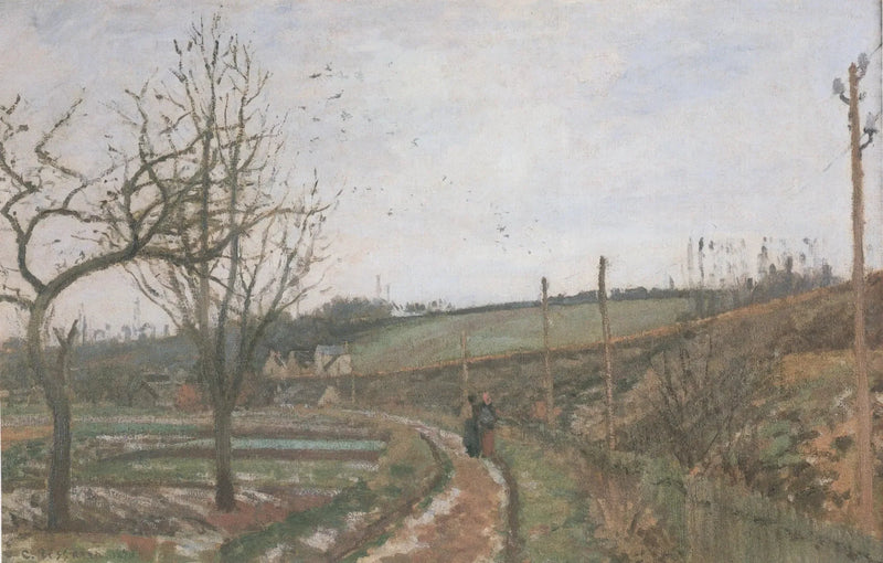 Droga przy torach kolejowych, efekt śniegu - Camille Pissarro