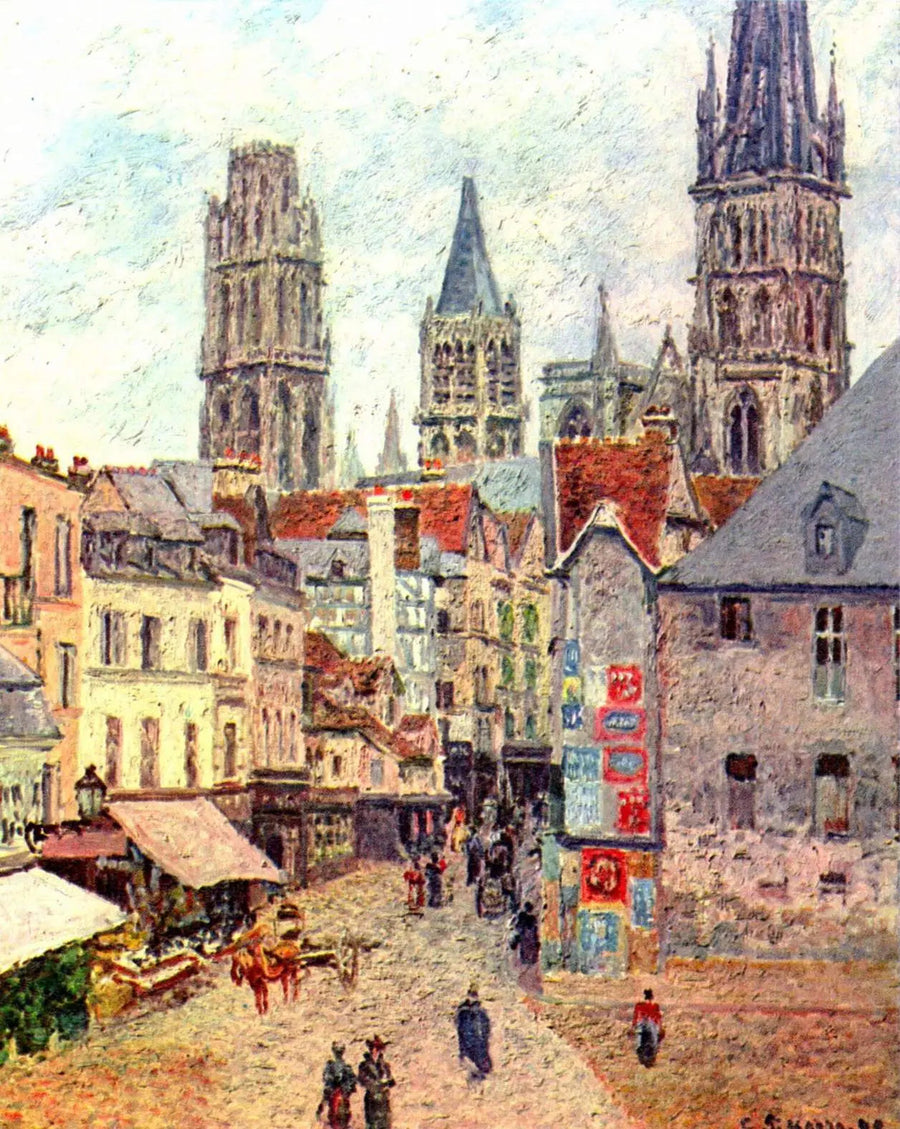 Ulica Spożywcza w Rouen, poranek, mokra pogoda - Camille Pissarro