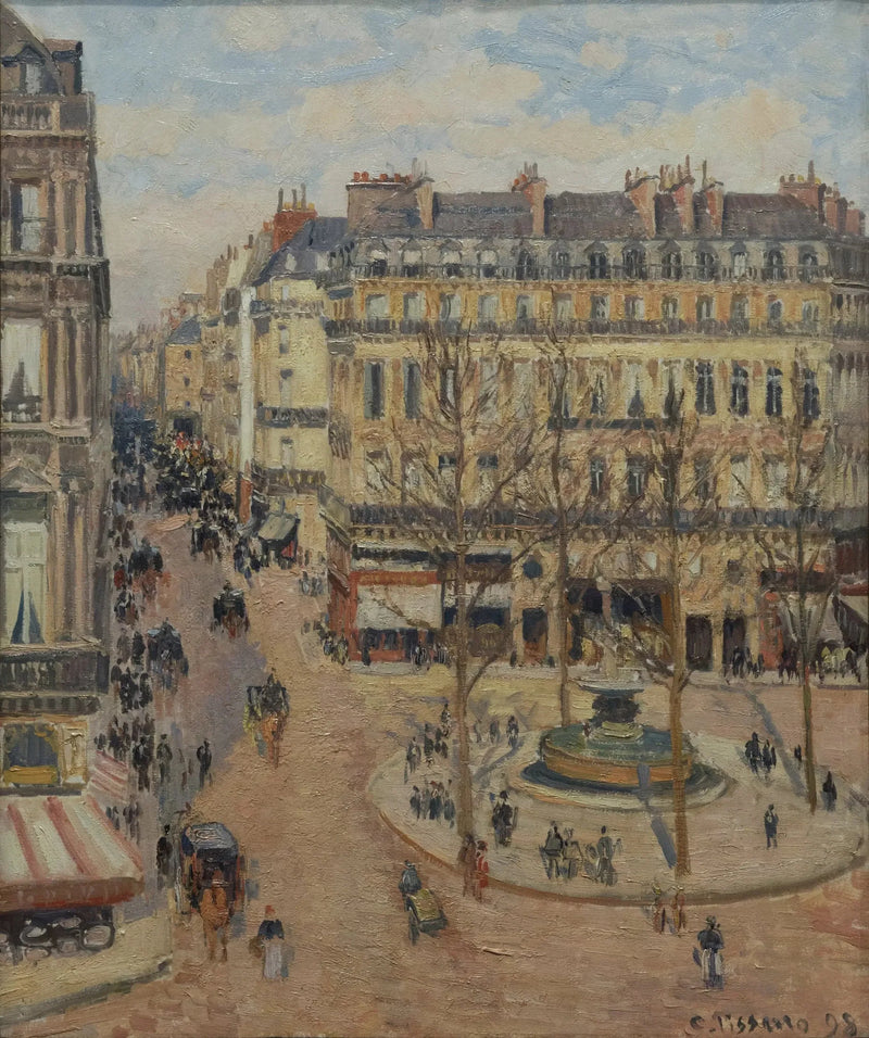 Ulica Saint-Honoré, poranek, efekt słońca - Camille Pissarro