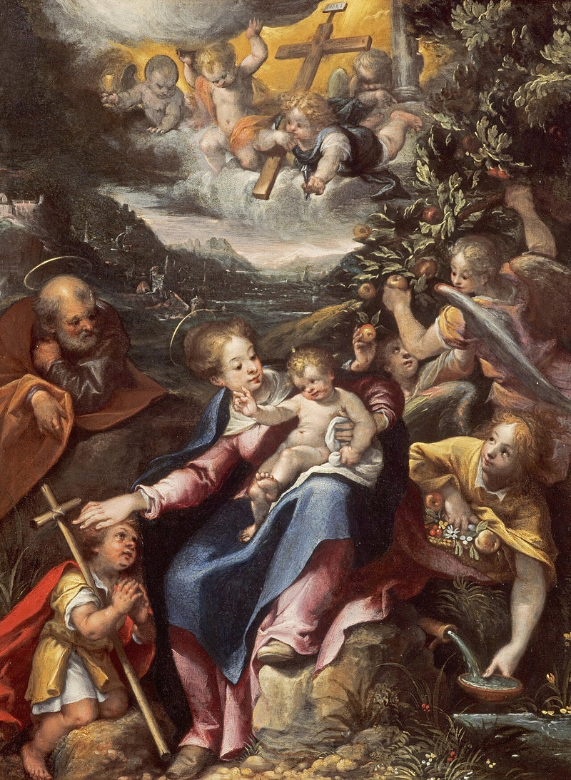 Święta Rodzina z małym świętym Janem Chrzcicielem na krajobrazie - Denis Calvaert