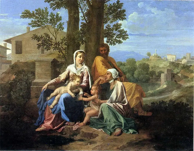 Święta Rodzina z świętym Janem i świętą Elżbietą na krajobrazie - Nicolas Poussin