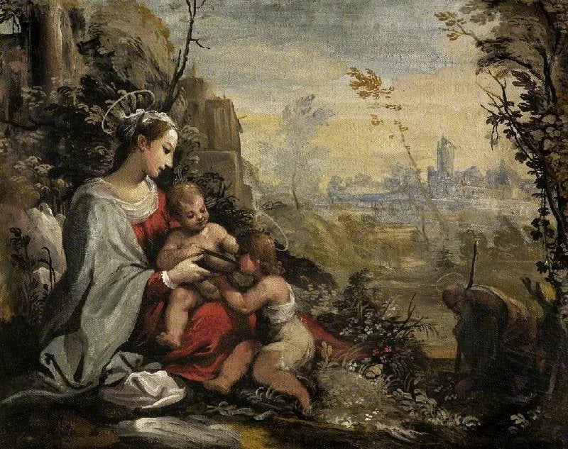 Święta Rodzina uciekająca spotyka młodego świętego Jana - Guercino