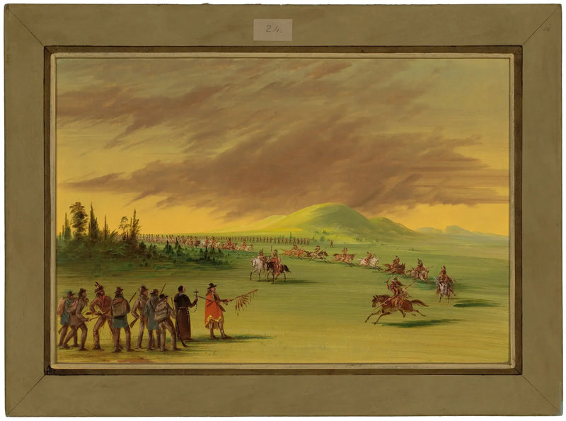 Sala spotyka grupę indiańskich wojowników Cenis na preri w Teksasie. 25 kwietnia 1686 - George Catlin