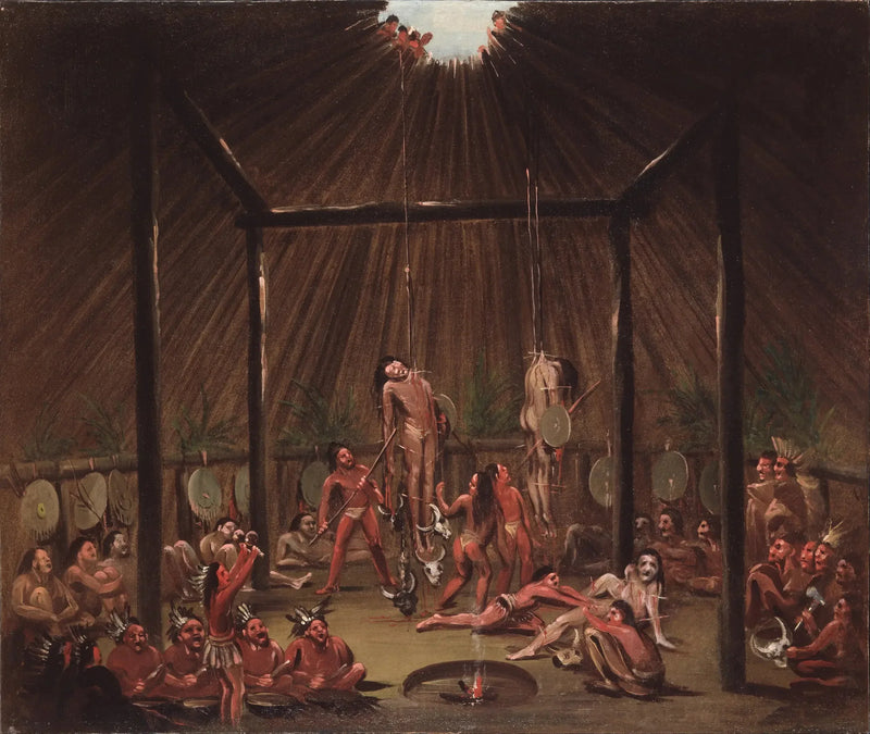 Scena z cięcia, ceremonia Mandan O-kee-pa - George Catlin