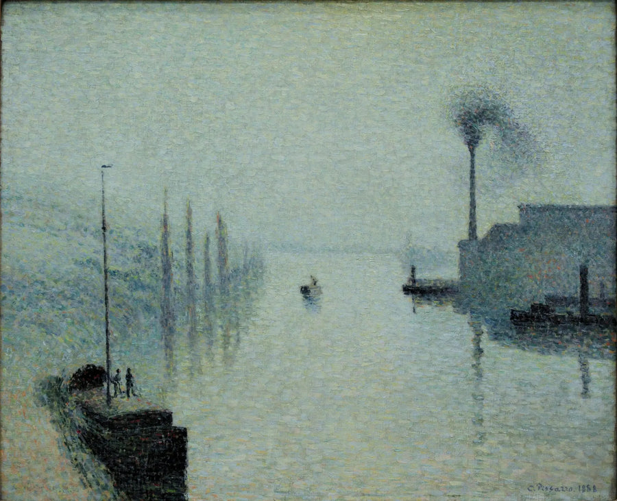 Sekwana w Rouen, wyspa Lacroix, efekt mgły - Camille Pissarro