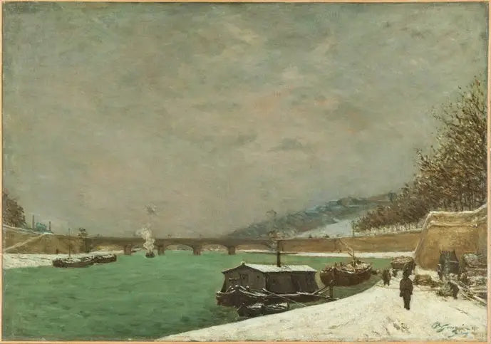 Sekwana przy moście Jéna, Czas śniegu. - Paul Gauguin
