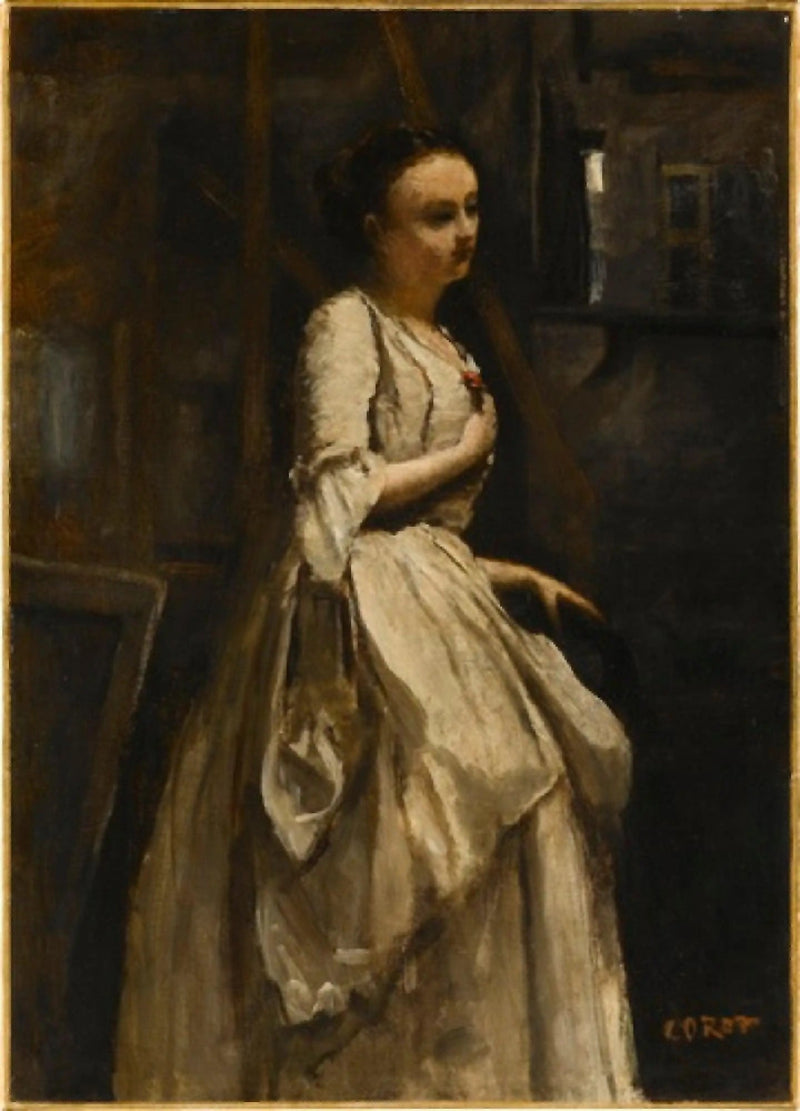 Soubrette z czerwonym kwiatem - Jean-Baptiste Camille Corot