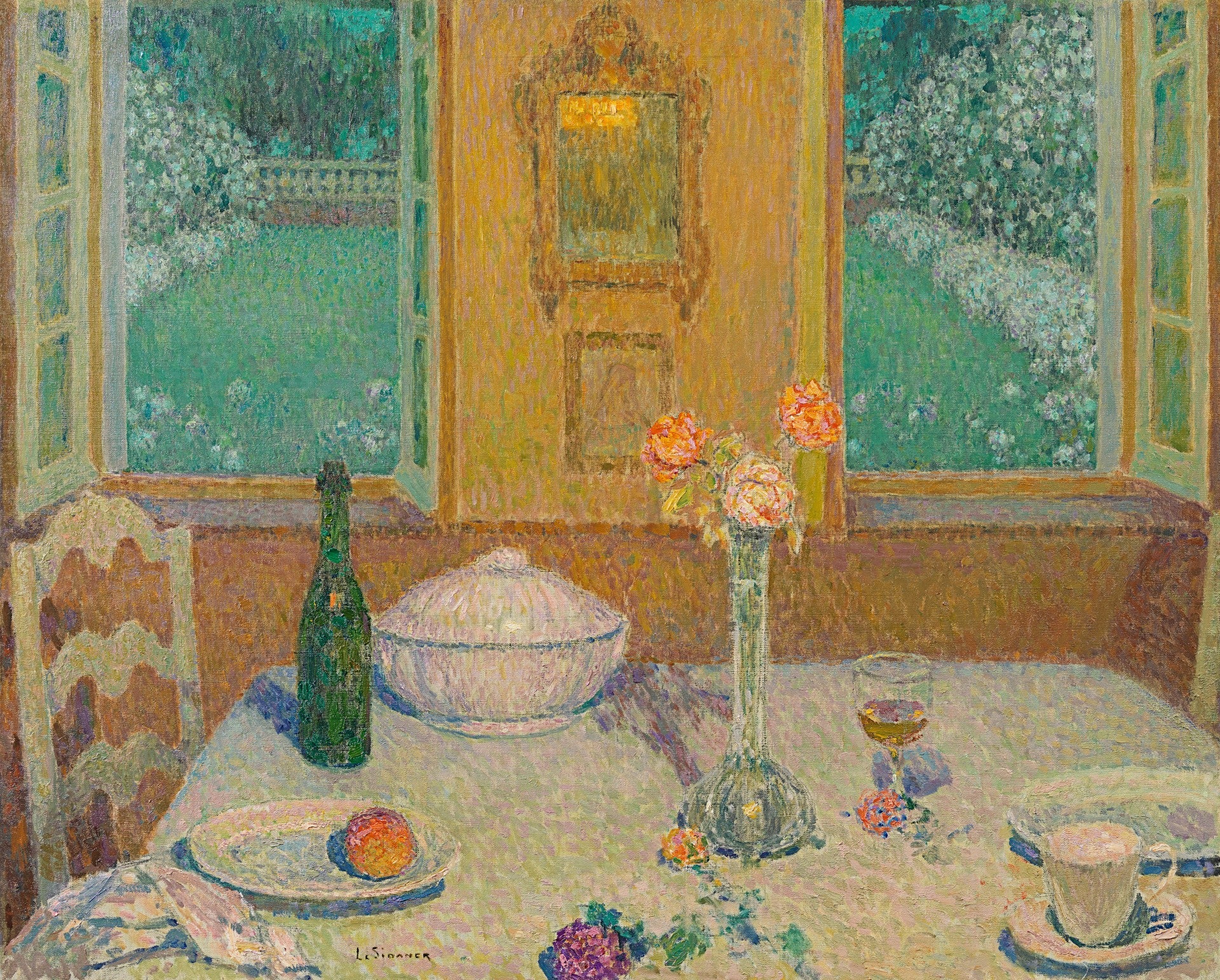 La table sur le jardin fleuri au crépuscule Gerberoy - Henri Le Sidaner - Alpha Reproduction