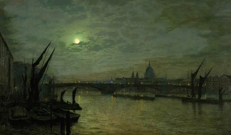 Tamiza w świetle księżyca z mostem Southwark, Londyn - John Atkinson Grimshaw