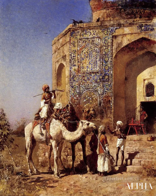 La vieille mosquée aux tuiles bleues à l'extérieur de Delhi, en Inde - Edwin Lord Weeks - Reproductions de tableaux et peintures haut de gamme