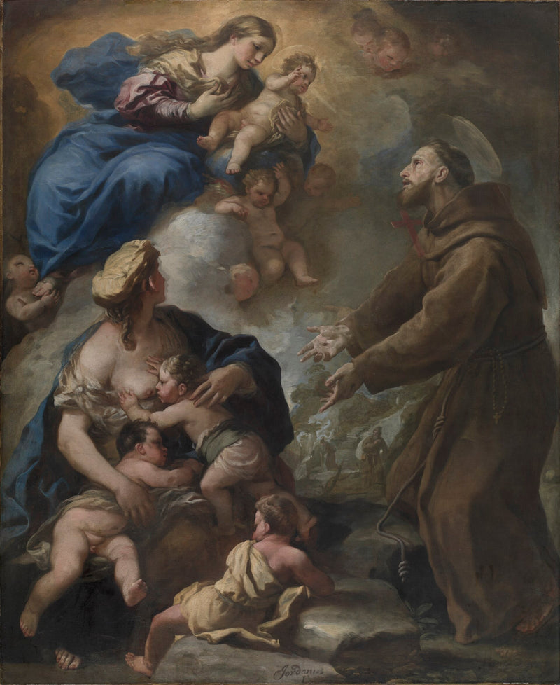 Matka Boska z Dzieciątkiem ukazująca się św. Franciszkowi z Asyżu - Luca Giordano