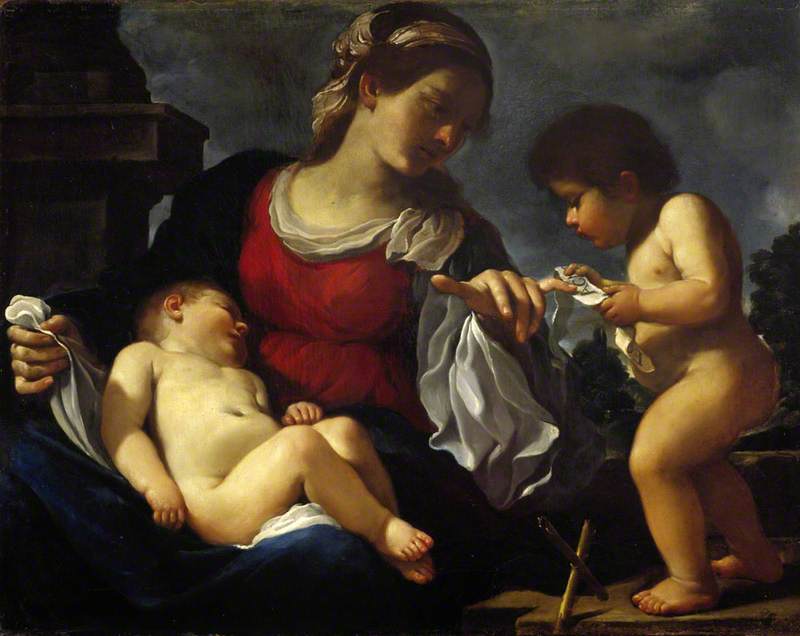 Matka Boska z Dzieciątkiem i młodym świętym Janem Chrzcicielem - Guercino