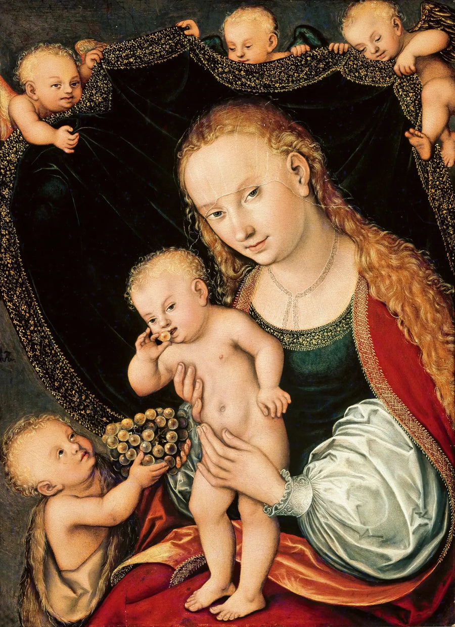 Matka Boska z Dzieciątkiem, Małym Janem Chrzcicielem i aniołami - Lucas Cranach Starszy