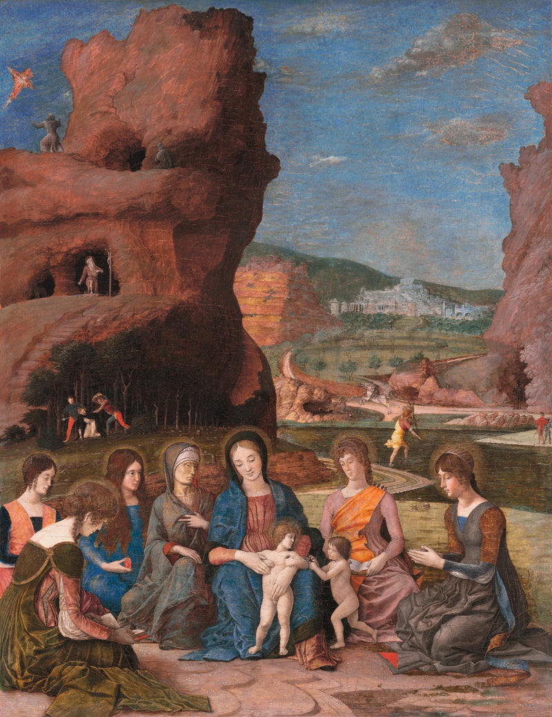 Matka Boska z Dzieciątkiem, małym świętym Janem Chrzcicielem i sześcioma świętymi - Andrea Mantegna