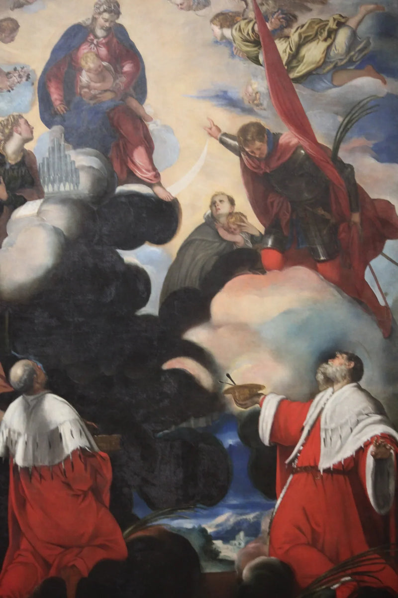 Matka Boska z Dzieciątkiem z świętymi Cecylią, Mariną, Teodorem, Klemensem i Damianem - Jacopo Tintoretto