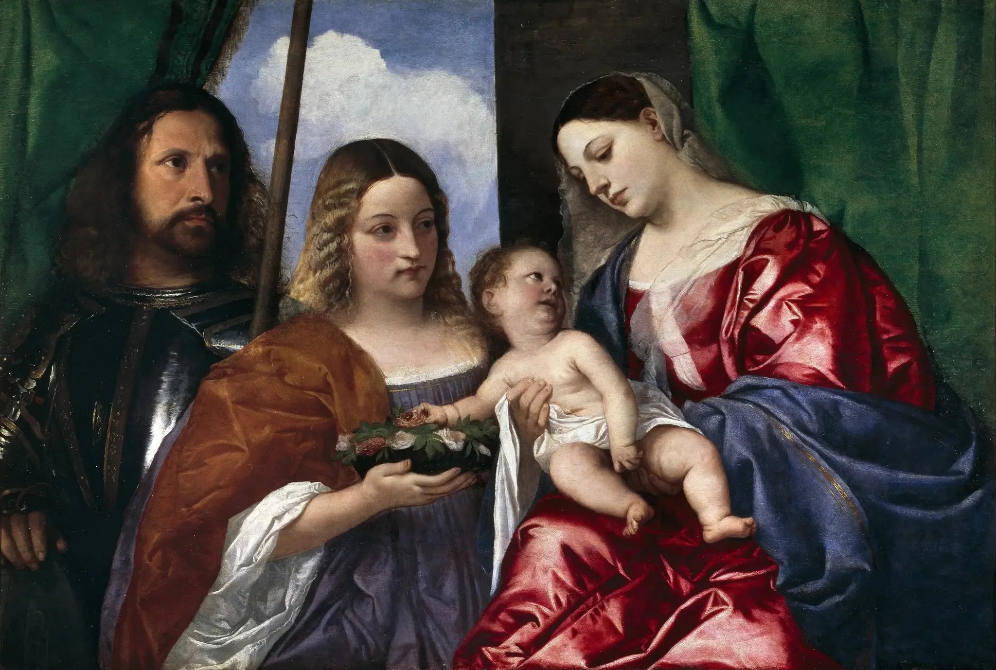 La Vierge à l'Enfant avec les saints Dorothée et Georges - Titian image 1 copie peinte à la main à l’huile