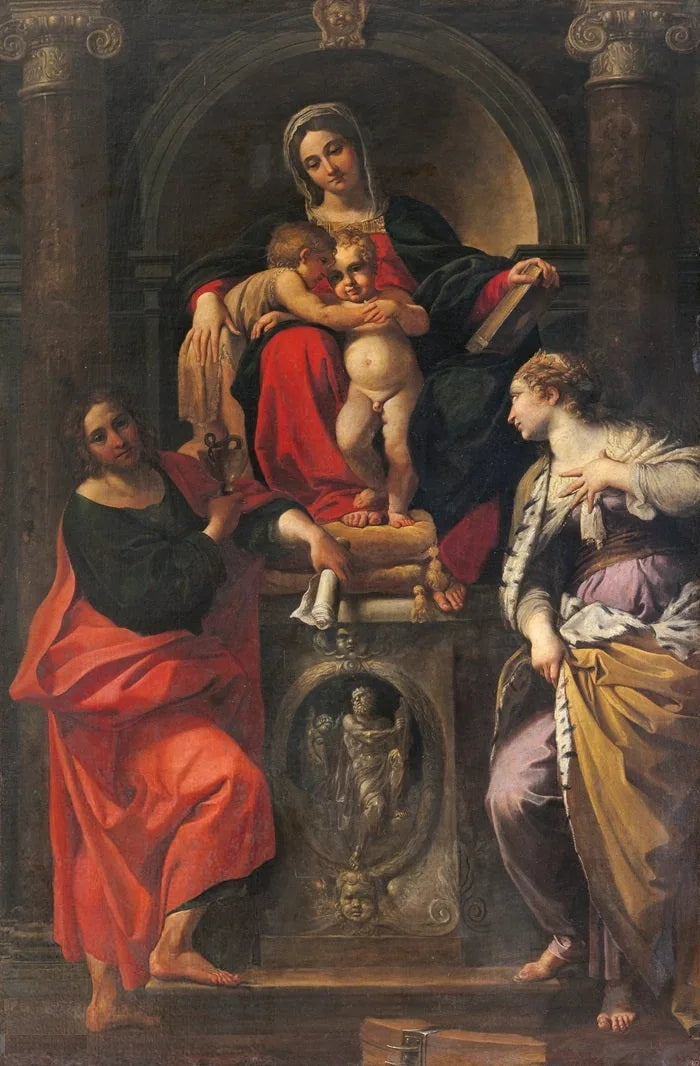 La Vierge à l'Enfant avec les saints Jean-Baptiste, Jean l'Évangéliste et Sainte Catherine - Annibale Carracci image 1 copie de tableau peinte à la main