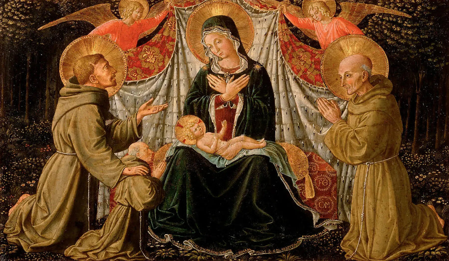 Matka Boska z Dzieciątkiem, święty Franciszek i darczyńca ojciec Jacopo da Montefalco (z lewej) oraz święty Bernard z Sieny (z prawej) - Benozzo Gozzoli